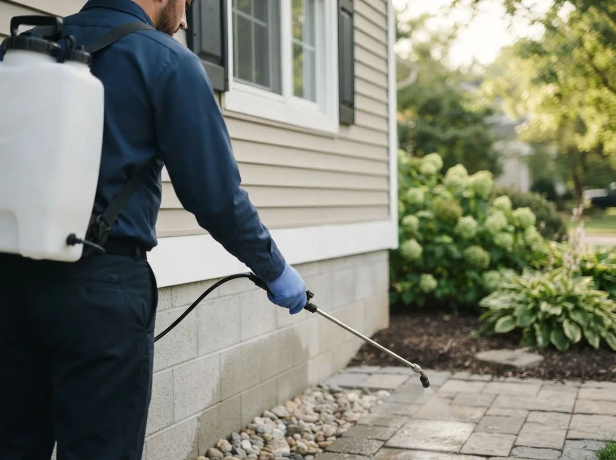Pest control technician inspecting a home in Eden Mills, VT